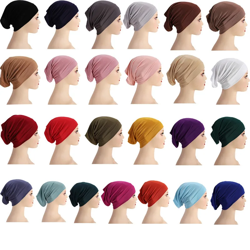 Classic Practical Muslim Hijab Inners Stretchable Jersey Cotton Tube Cap Shawl Bottom Women Headscarf Bonnet 25Colors One Size