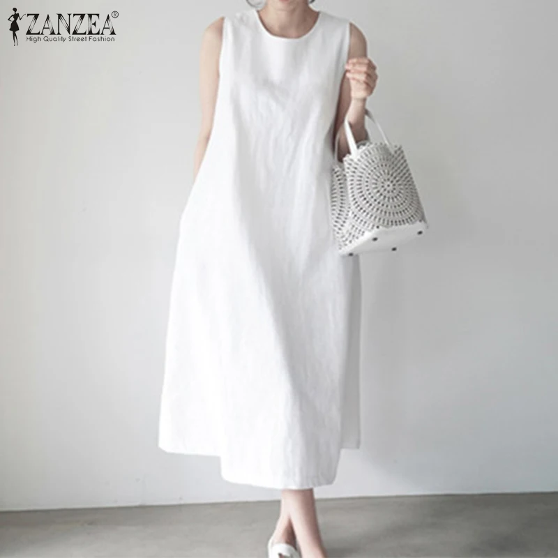 ZANZEA Women \'s  Summer Dress Sleeveless Sarafans Sundress Ladies Long Maxi Vestidos  Robe Femme Beach Party Dresses 7