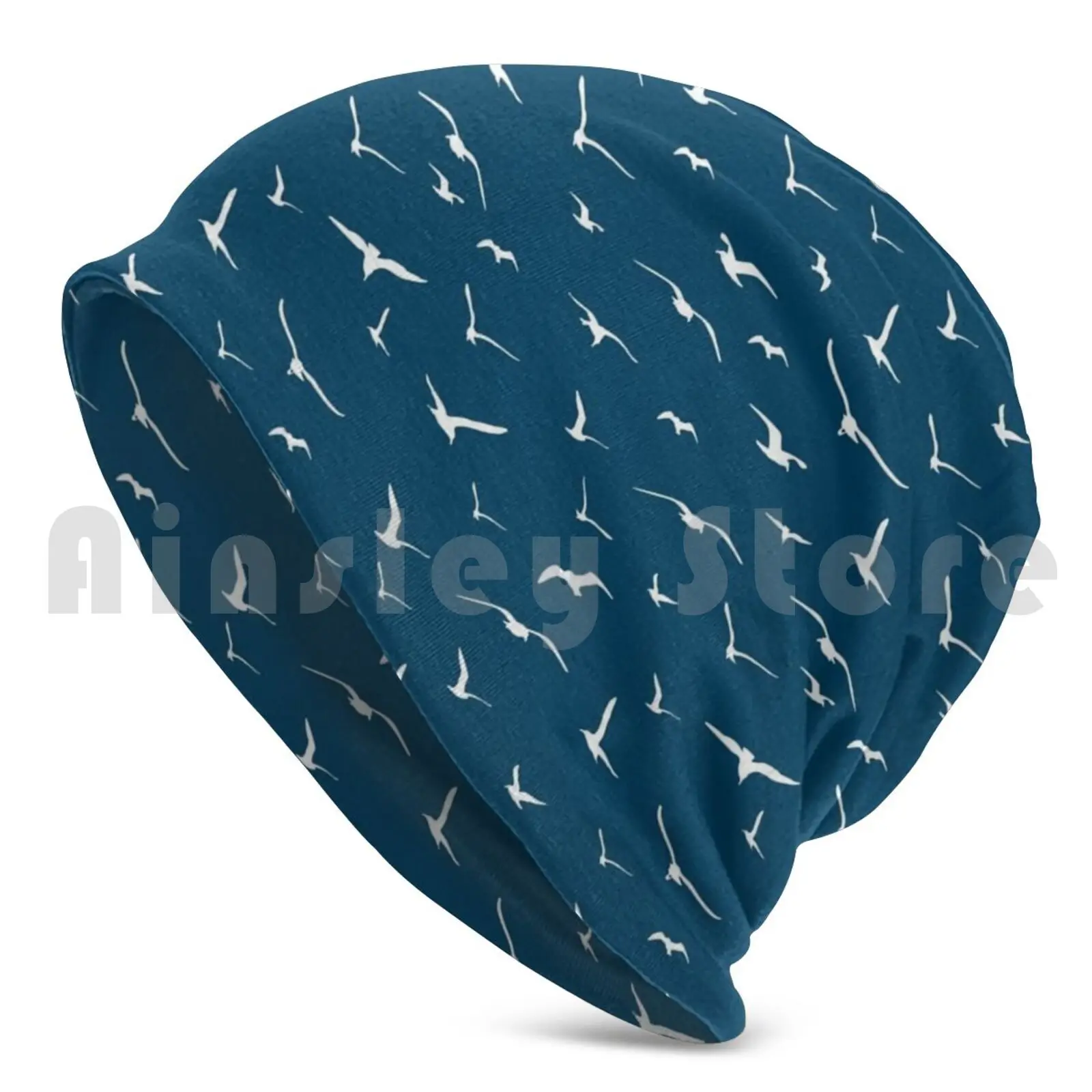 Blue Seagull Pattern Beanies Pullover Cap Comfortable Gull Bird Scandinavian Template Just Stay Keep It Simple