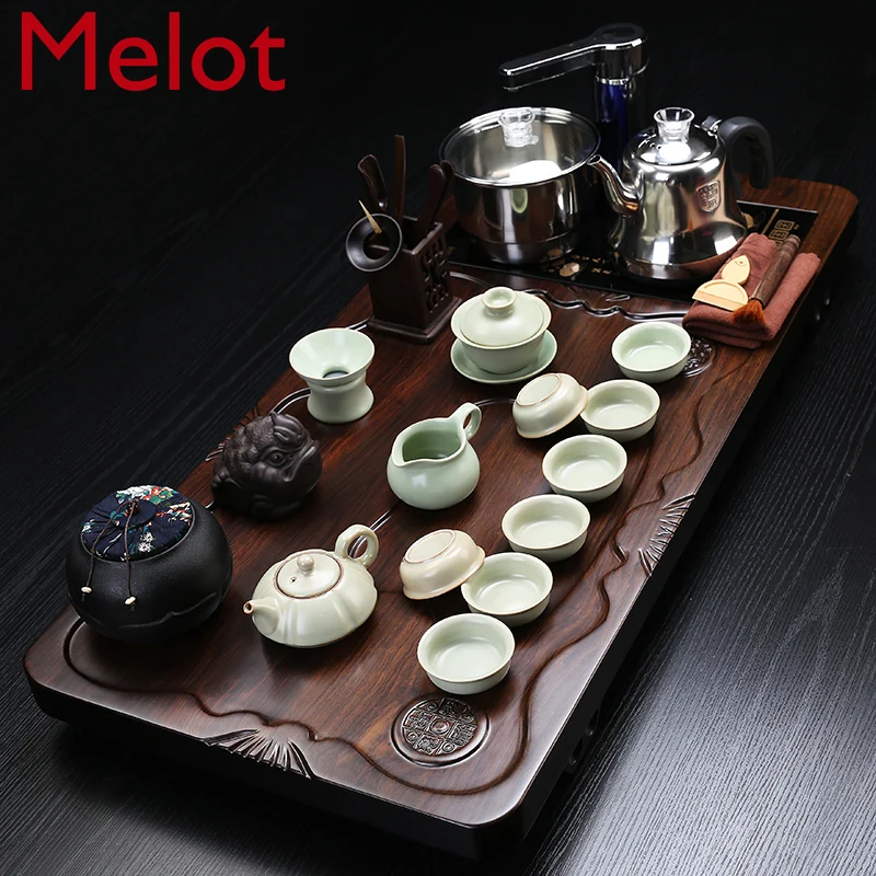 Kung Fu Tea Set Household Ebony Whole Board Log Tea Tray Living Room Office Integrated Set Modern Minimalist luxury tea set