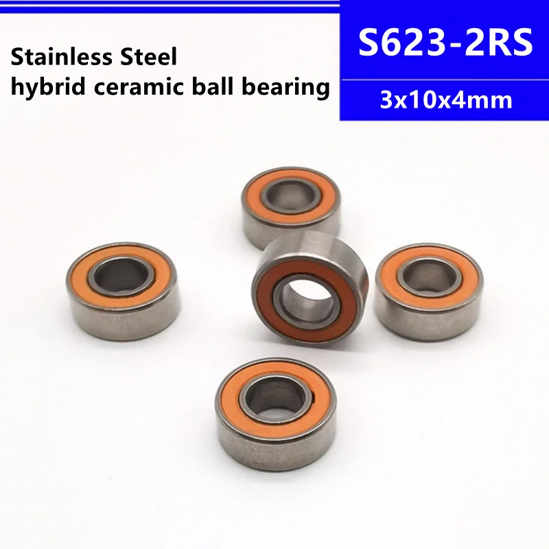 

10pcs/50pcs S623-2RS 3x10x4mm Stainless Steel Hybrid Ceramic Bearing fishing gear line wheel S623RS 3*10*4 mm 623 ABEC-7