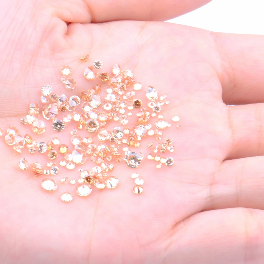 100pcs 1mm-4mm 5A And Mixed Sizes Round Beads Cut CZ Stone Brilliant Champagne Color Cubic Zirconia Synthetic Gems stone