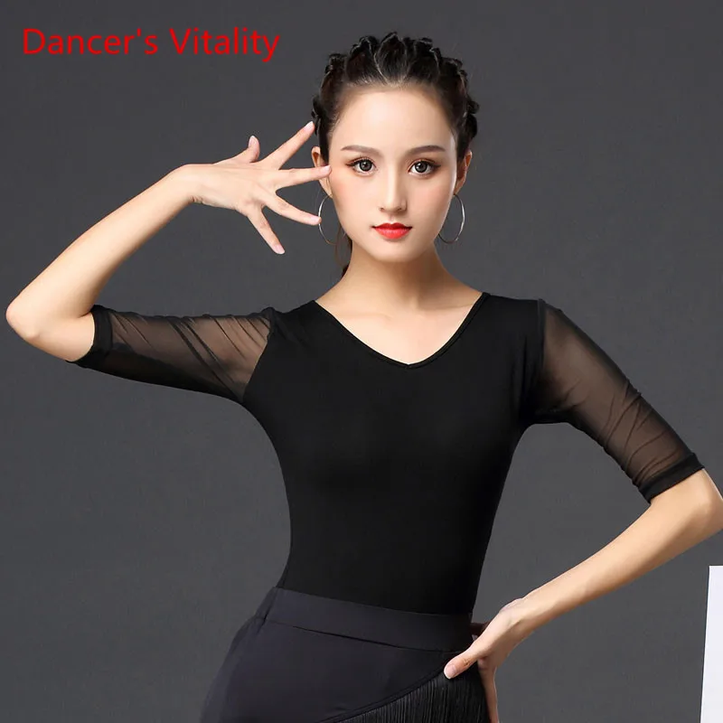 Latin Dance Shirt New Female Adult National Standard Ballroom Dance Costume Sexy Tops Performance Practice Clothing