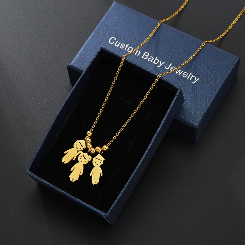 Colgante de acero inoxidable para niños y niñas, collar personalizado para mujeres y niños, collares de cuentas con nombre grabado y fecha, regalo