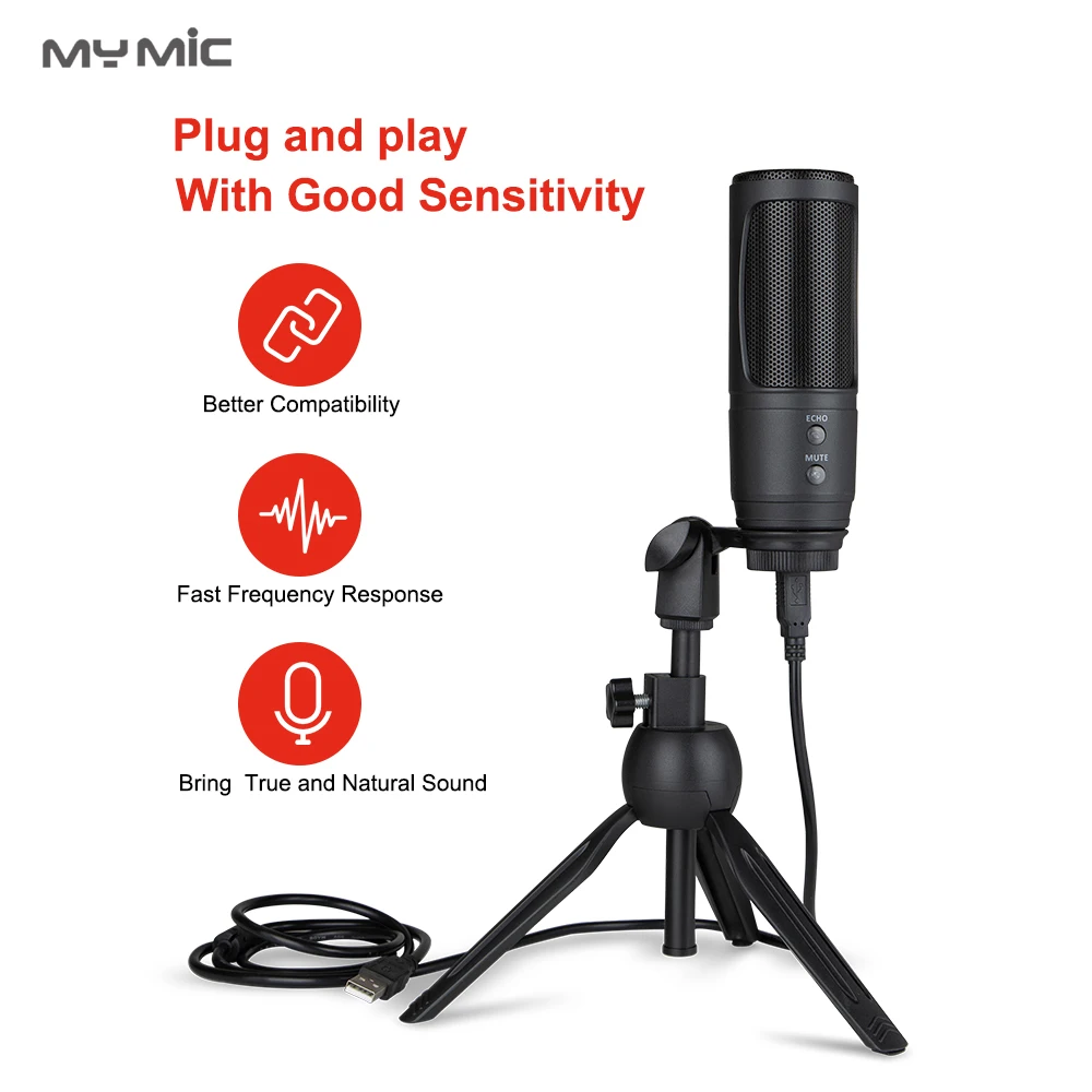 MY MIC FU1 Computer USB Microphone Desktop Used Condenser Plug and Play Recording Professional for Gaming YouTube Live Steaming