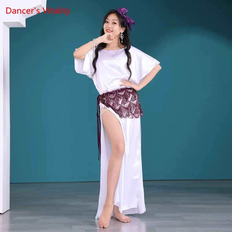 Belly Dance saidi Robe Satin Half Sleeevs Dress belly dancing Practice Clothes Suit  Adult  Split dresses Performance Clothing