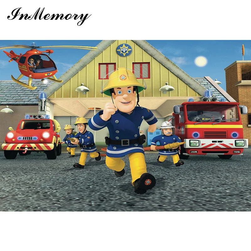 InMemory 7x5ft Kids 1st Birthday Party Photography Background Fireman Sam Background Custom Photo Booth Props Vinyl Photocall