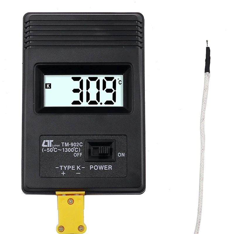 Imagem -03 - tipo Digital Lcd Detector de Temperatura Termômetro Medidor Termodetector Industrial Sonda Termopar Tm-902c Preto k