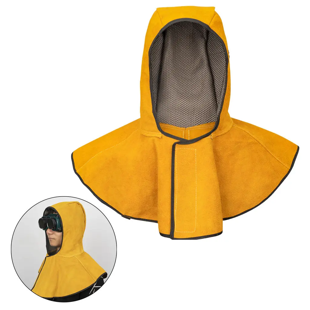 Windproof Welding Hood Safety Work Wear Welder Protective Flame Retardant Heat Insulation Cowhide Breathable Welding Shawl Hat