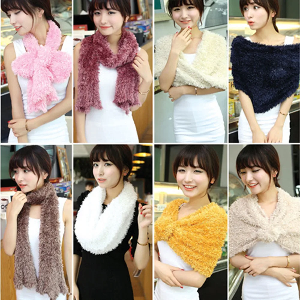 Fashion Women fluffy Soft knitting long scarf hairy shawl WJ004