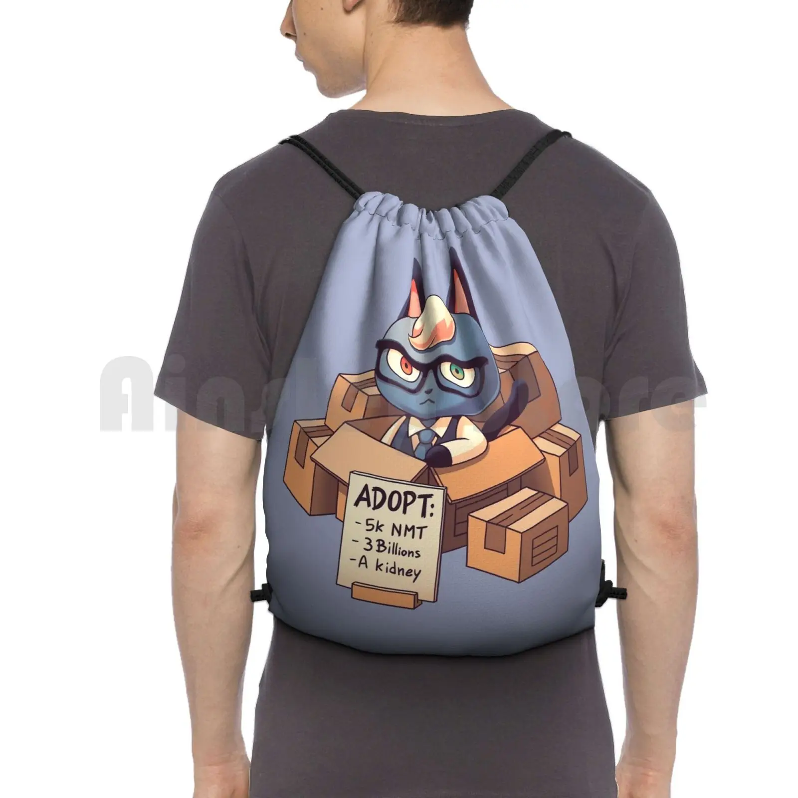 Raymond In Boxes / Cat Smug Villager , Animal , Kawaii Backpack Drawstring Bag Riding Climbing Gym Bag Raymond In Boxes