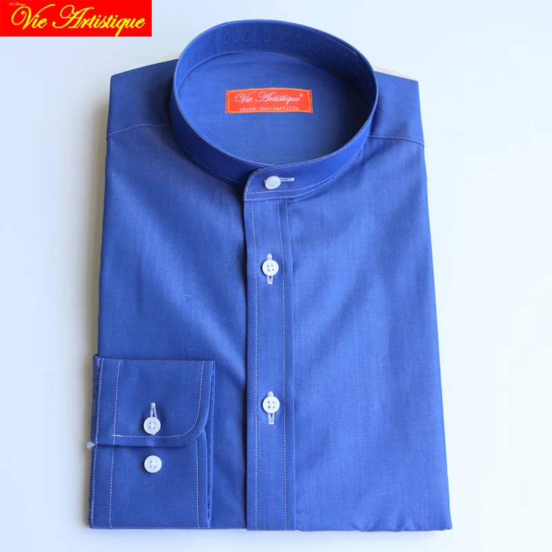 

custom tailor made Men's bespoke dress shirts business formal wedding blouse bespoke blouse 100% cotton royal blue free ship