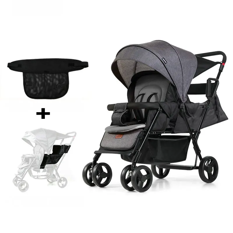 Twins Stroller with Extend Back Seat Can Sit Can Lie Foldable Tandem Stroller Lightweight 2 Kids Cart