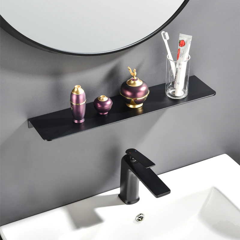 Bathroom Shelf Wall Mounted Shelves Aluminum Bathroom Accessories Black  Kitchen Storage Holder For Make-up Shampoo