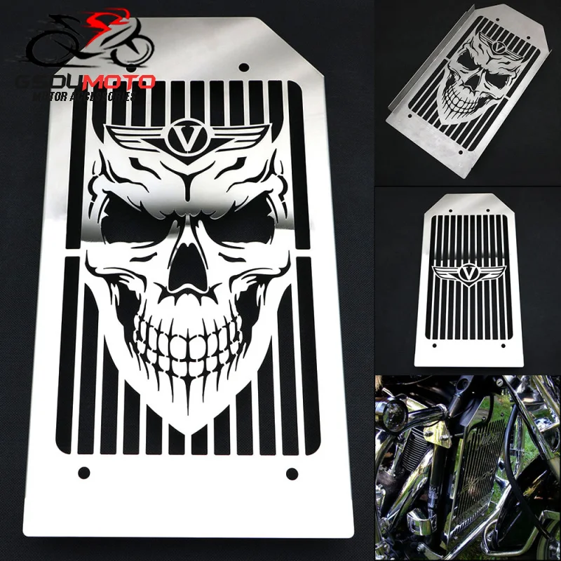 Motorcycle Stainless Steel Skull Radiator Grill Cover Guard Protector For Kawasaki Vulcan VN2000 VN 2000 2004-2010 2009 08 07 06