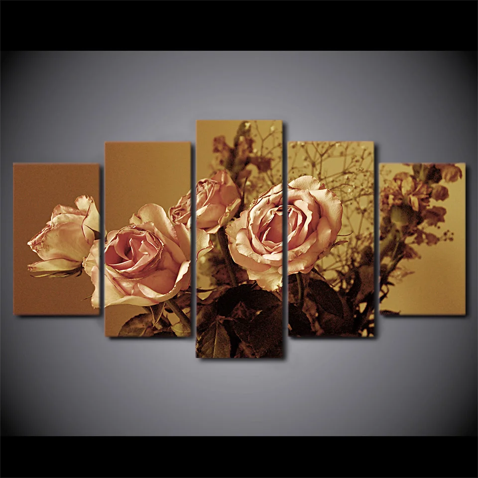 

Wall Art Canvas Painting 5 Pieces Retro Rose Flower Modern HD Printed Modular Pictures Frame Living Room Home Decor Posters