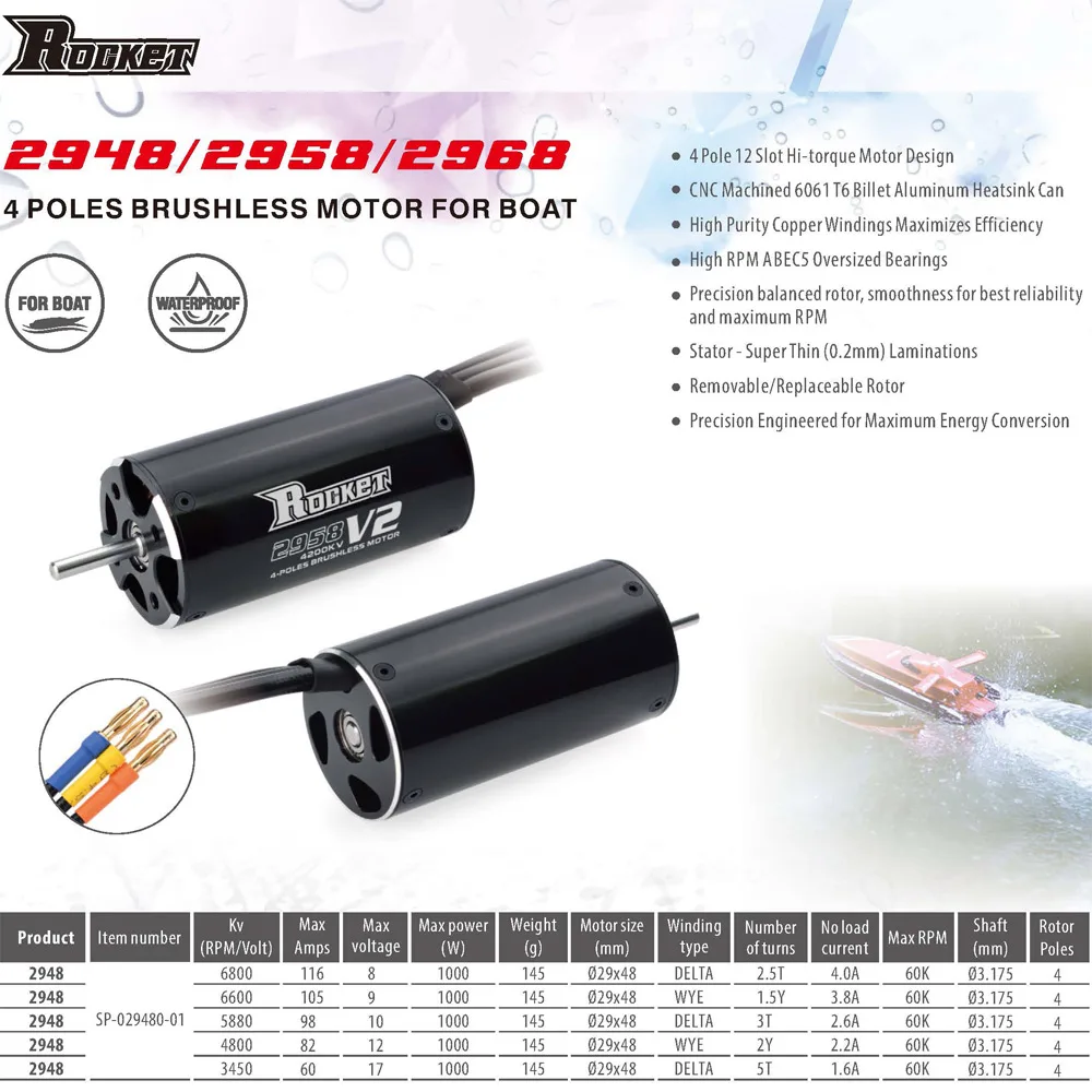 Vượt Qua Sở Thích Tên Lửa 2948 3450KV 4800KV 4 Cực Không Chổi Than Chống Nước Động Cơ Cho Vụ Nổ Feilun FT011 600-800Mm RC thuyền Xe Ô Tô