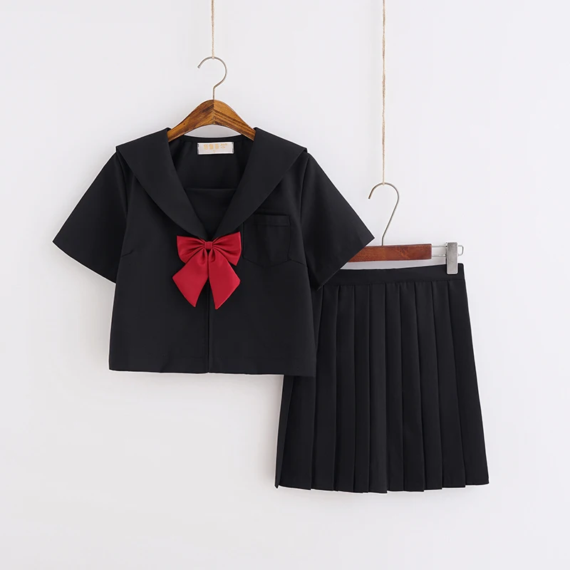 

JK Uniform Pleated Skirt Genuine Student Uniform College Sailor Suit Black Wuben Kansai Lapel Japanese School Uniform