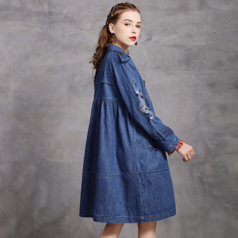 Denim Jacket 2020 Yuzi.may Boho New Cotton Women Coat Turn-down Collar Vintage Embroidery Jackets B9300 Women Clothes