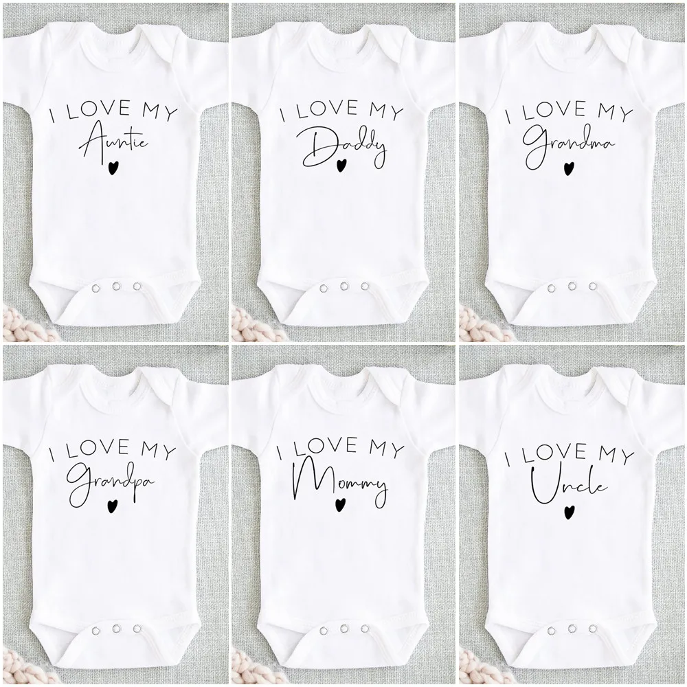 

I Love My Daddy/auntie/mommy/uncle Boys Girls Newborn Baby Bodysuit Newborn Casual Round Neck Jumpsuit Funny Print Clothes