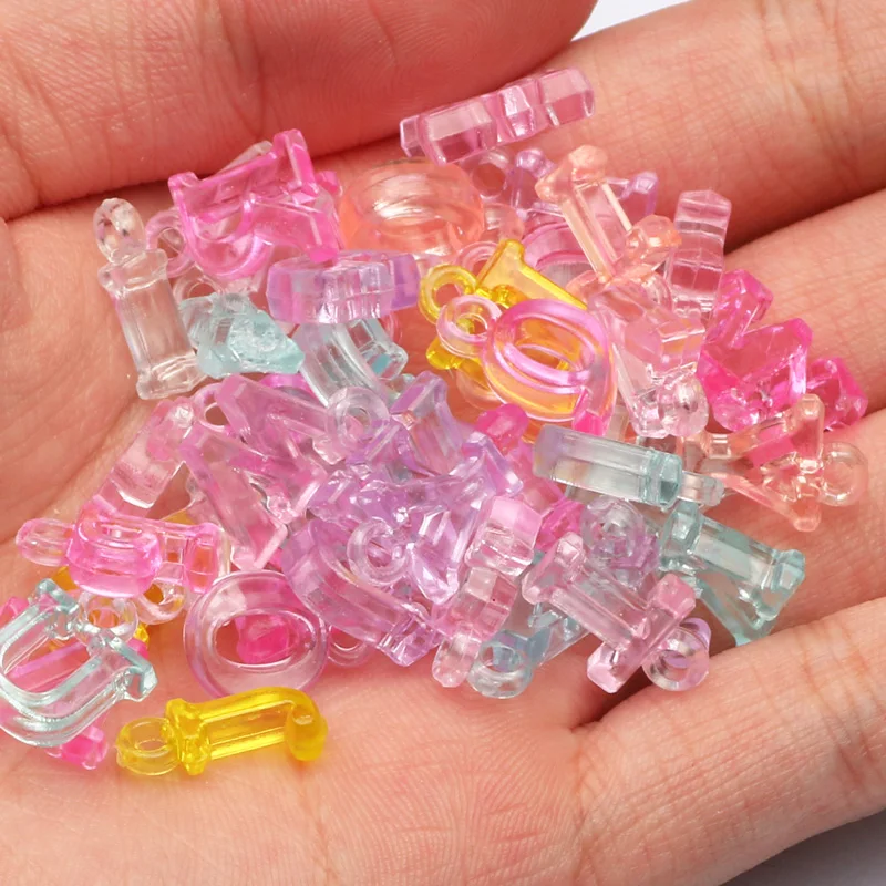 50pcs 4Color Mixed Acrylic Letter Beads Alphabet Charms Beads For Jewelry Making Diy Bracelet Necklace Pendant Accessories
