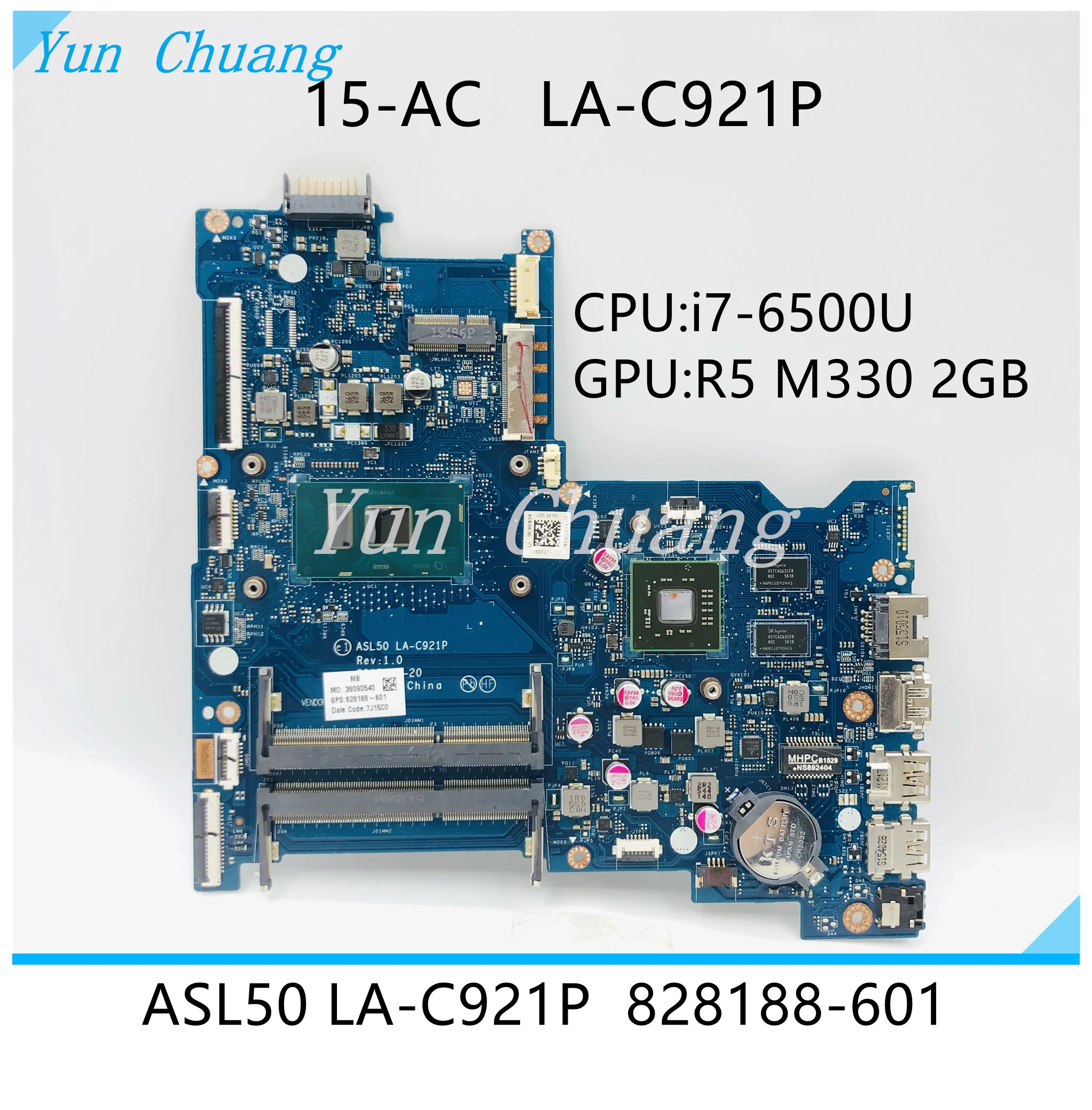 828188-601 828188-001 ASL50 LA-C921P Mainboard For HP 15-AC Laptop motherbard With i5-6200U i7-6500U CPU R5 M330 2GB GPU DDR3L