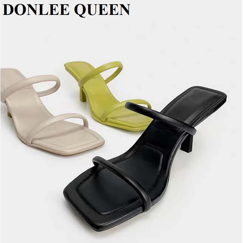 New Fashion Thin Heels Slippers Women Candy Color Slides High Heel Brand Narrow Band Sandal Party Shoes Sandalias De Las Mujeres