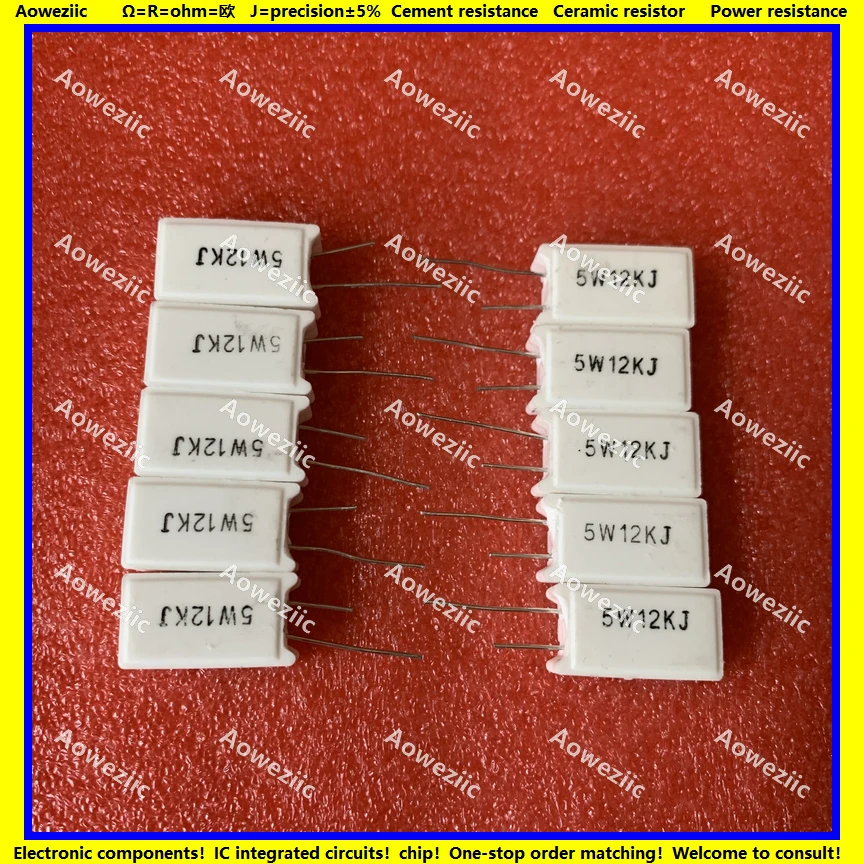 10Pcs RX27-5 Vertical Cement Resistance 5W 12K ohm 12KR 12KRJ 5W12KJ 12000R 12000ohm 5W12K Ceramic Resistance precision 5%