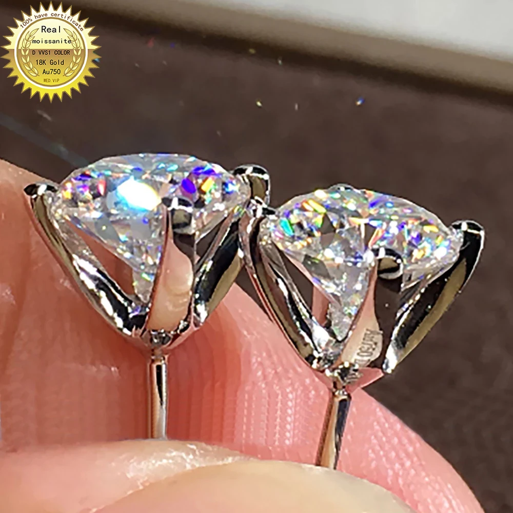 

18K White Gold Earrings 2.4 6 Carat Wedding Anniversary Engagement Party Round DVVS Moissanite Diamond