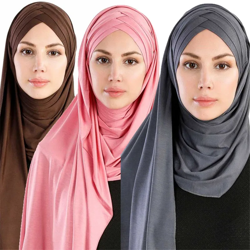 

women plain bubble cotton cross scarf Head hijab wrap solid instant shawls foulard femme muslim hijabs store ready to wear