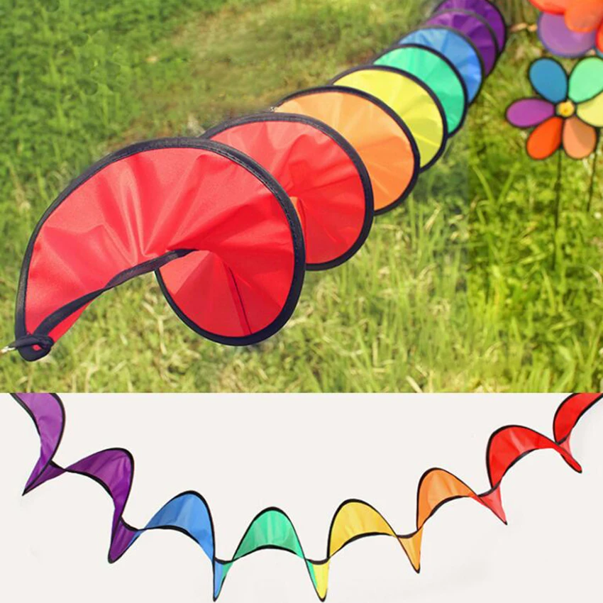 1Pc 110cm Colorful Wind Strip Rainbow Rotating Spiral Wind Strips Outdoor Camping Tent Decoration, DIY Windmill Wind Strip