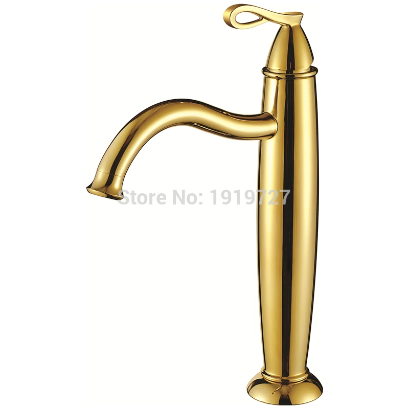 

Vidric Factory Wholesale Unique Single Lever Solid Brass High Body Gold Lavatory Mixer Tap Golden Luxurious Bathroom Vessel Sink