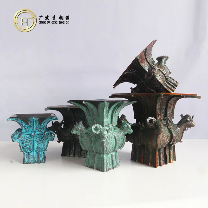 Antique collection bronze ware ancient ornaments Siyang fangzun wine ware antique copper crafts custom made old ritual ware