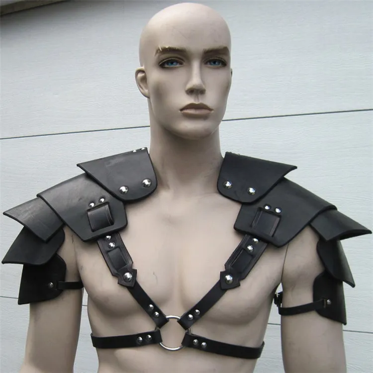 Mannen Middeleeuwse Kostuum Armors Cosplay Accessoire Vintage Gothic Warrior Knight Schouder Pu Lederen Harnas Body Borst Harnas Riem