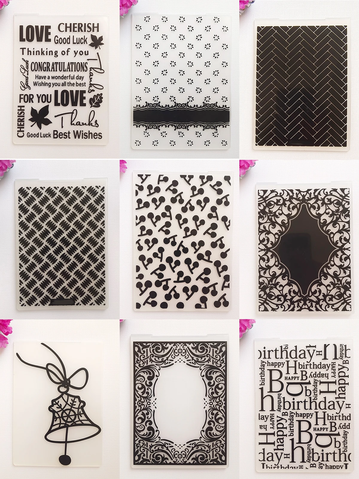 Knot/Cherry/Text Embossing Folder Plastic Plates Design For DIY Paper Card Decoration Cutting Dies Scrapbooking Size:10.5x14.5cm