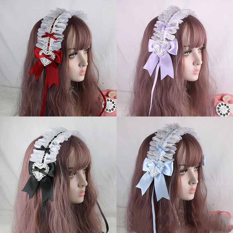 

Japanese Sweet Lovely Cute Lolita Maid Hairband Hair BandLace Ribbon Bowknot Headband Cosplay Headdress Accessories