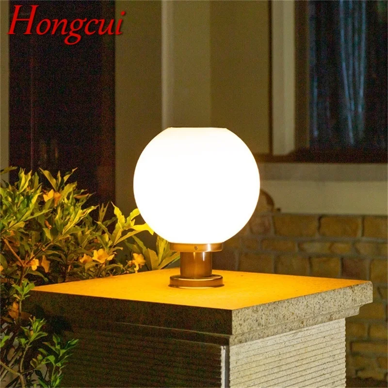 Hongcui Outdoor Solar Modern Wall Light LED Globe Shade Waterproof Pillar Post Lamp Fixtures for Home