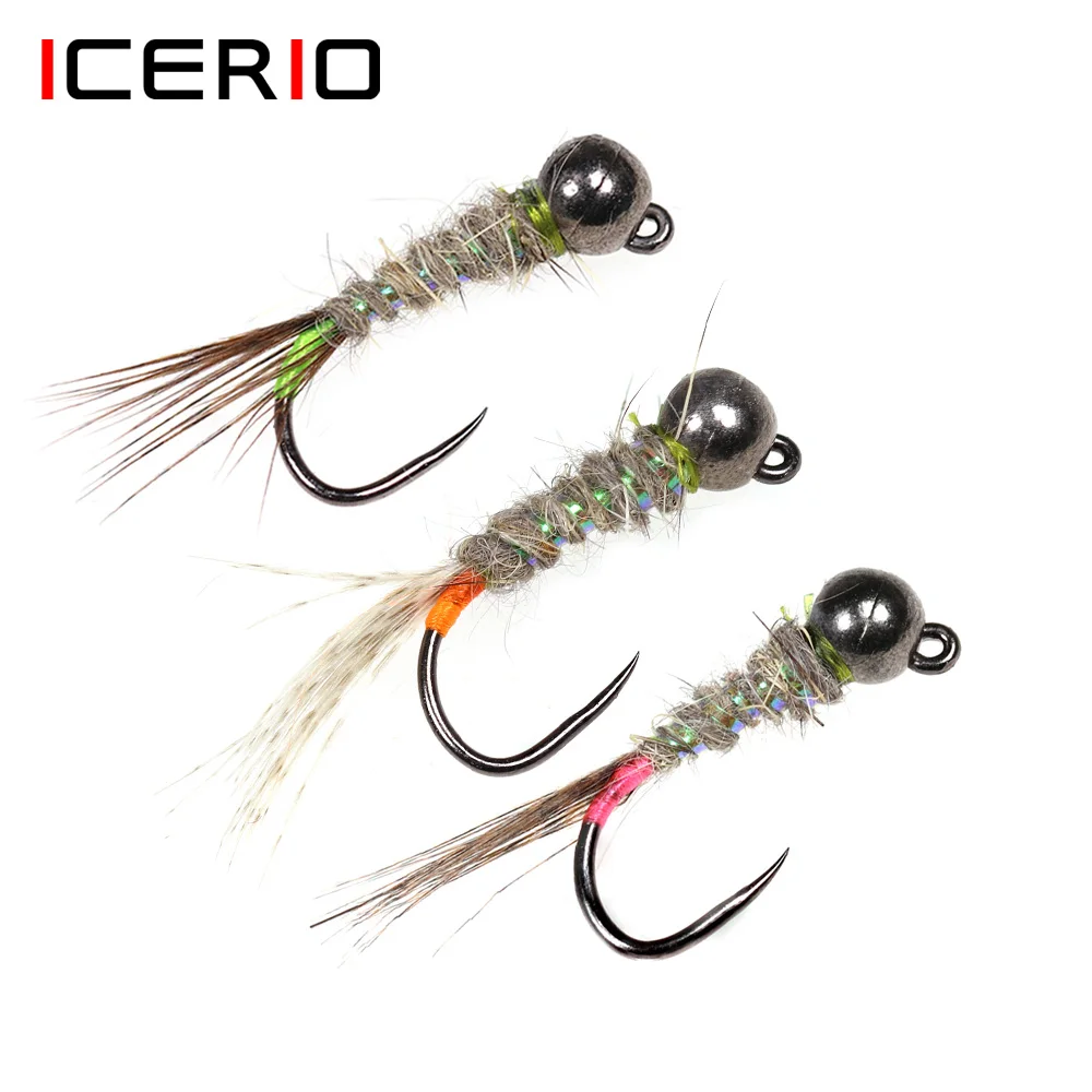 

ICERIO 9PCS #12 #14 #16 Tungsten Bead Head Perdigon Jig Nymphs Fly Barbless Hook Fast Sink Fly Trout Fresh Water Fishing Lures