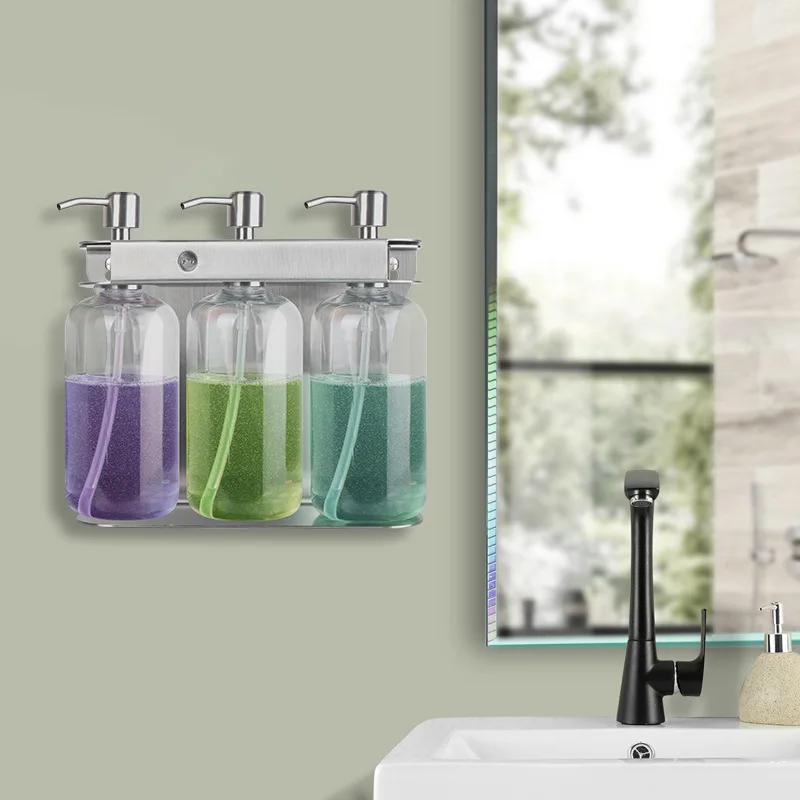 unico e duplo triplo soap dispenser wall mounted manual imprensa plastic shampoo shower bottle aco inoxidavel novo 01