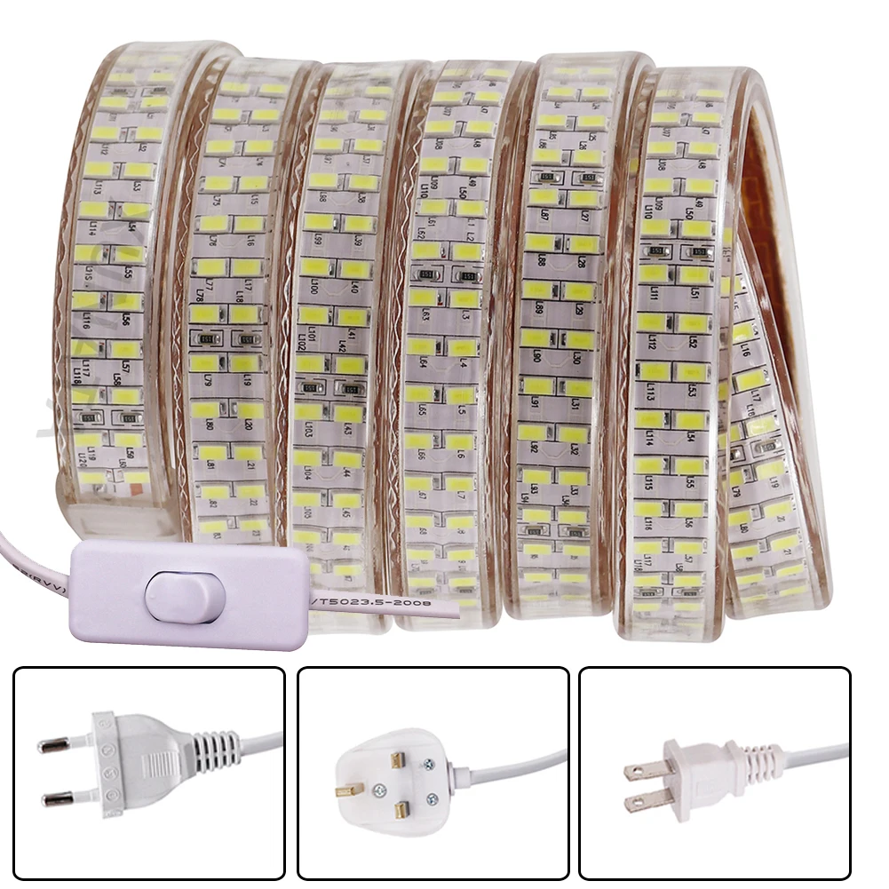 

LED Strip 5730 220V 110V EU/US/UK Waterproof Warm White/White Super Bright 240Leds/m Double Row Flexible Ribbon LED Lights