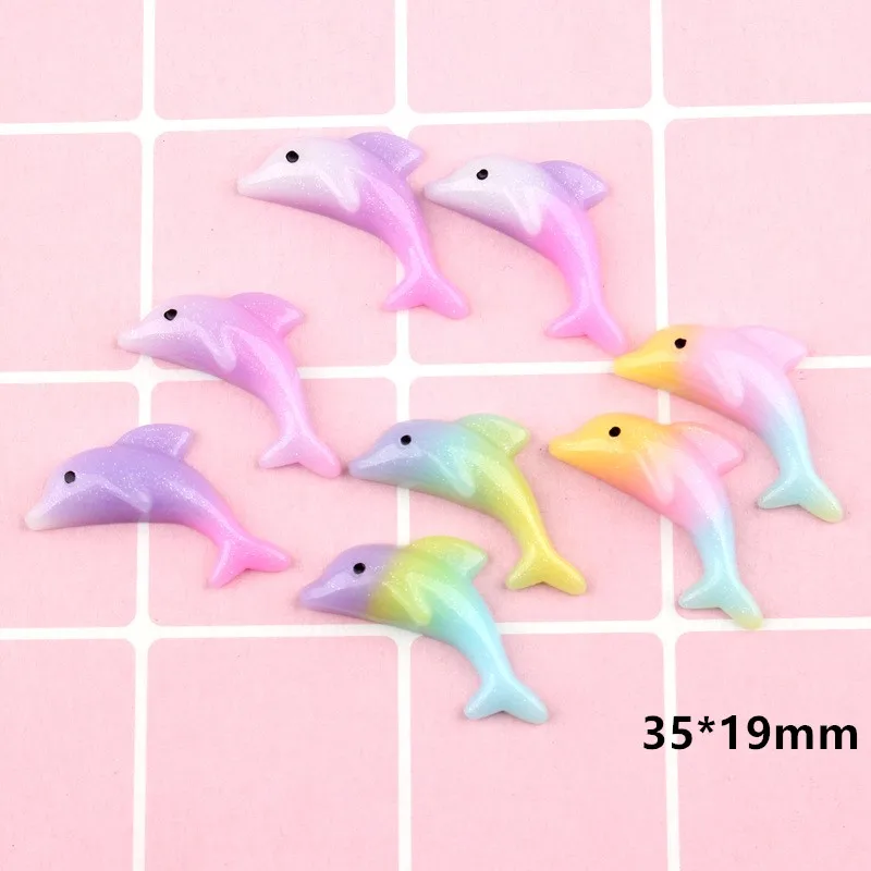 10 stücke 35*19mm Flache Rückseite Gradienten Farbe Delphin Harz Niedlichen Charme Cabochons Für DIY Halsketten Verschönerung Zubehör handwerk – Detail 6
