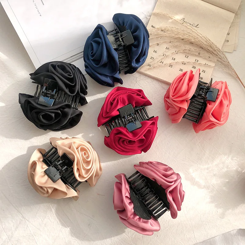 Navy Blue Black Pink Red Light Brown Floral Cloth Headwear Claw Hair Clip Plastic / Resin Hairpin Clamp Headwear Women