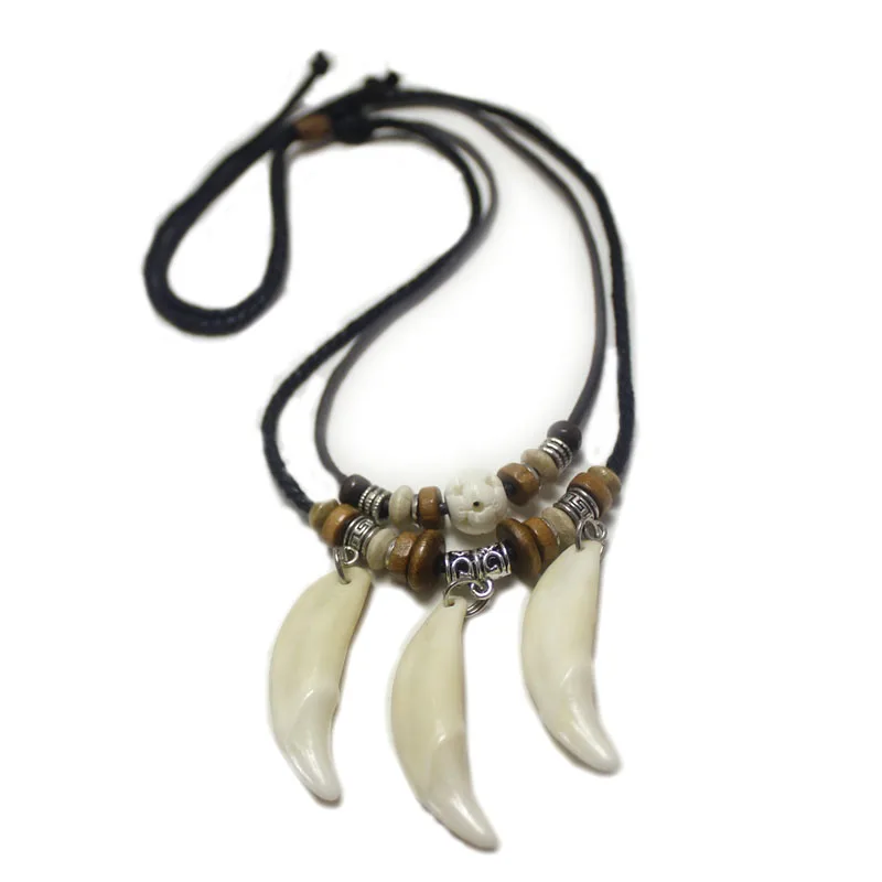 Wolf teeth Necklace True Three teeth Indian Ethnic Jewelry Retro Personality Accessories