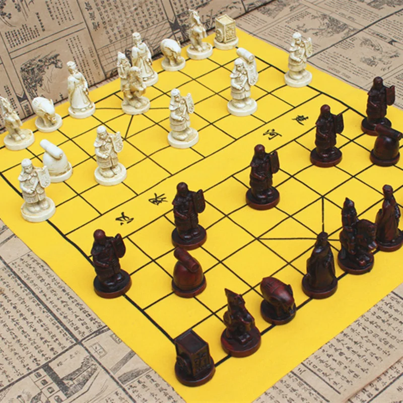 

Chinese Chess Game Traditional Resin Chess Pieces Suede Leather Chessboard High-quality Chess Board Game Retro Entertainment