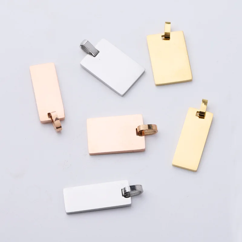 Fnixtar 20Pcs Rectangle Blank Charms With Clasps Mirror Polish Stainless Steel Charms For DIY Making Necklace Bracelets Keychain