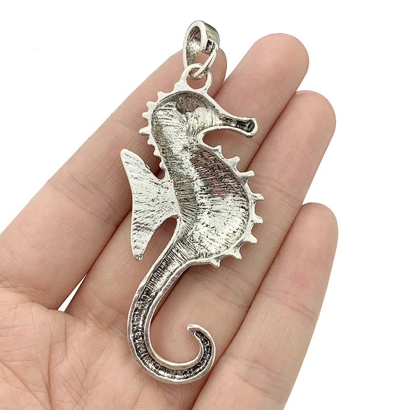 ZXZ 2pcs Tibetan Silver Large Seahorse Charms Pendants for Necklace Jewelry Making Accessories 77x29mm