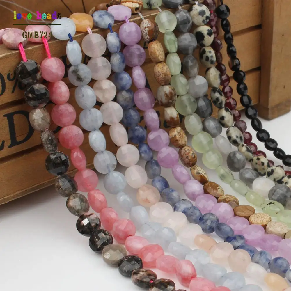 5x6mm Natural Facted Agates Garnets Chalcedony Etc Coin Beads Round Loose Spacer Beads DIY for Jewellery Making 7.5 inch