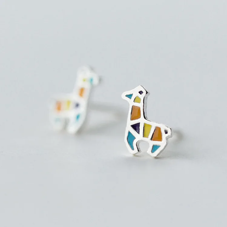 Real 100% 925 Sterling Silver giraffe Stud Earrings for Women Girls Fashion sterling-silver-jewelry brincos brinco