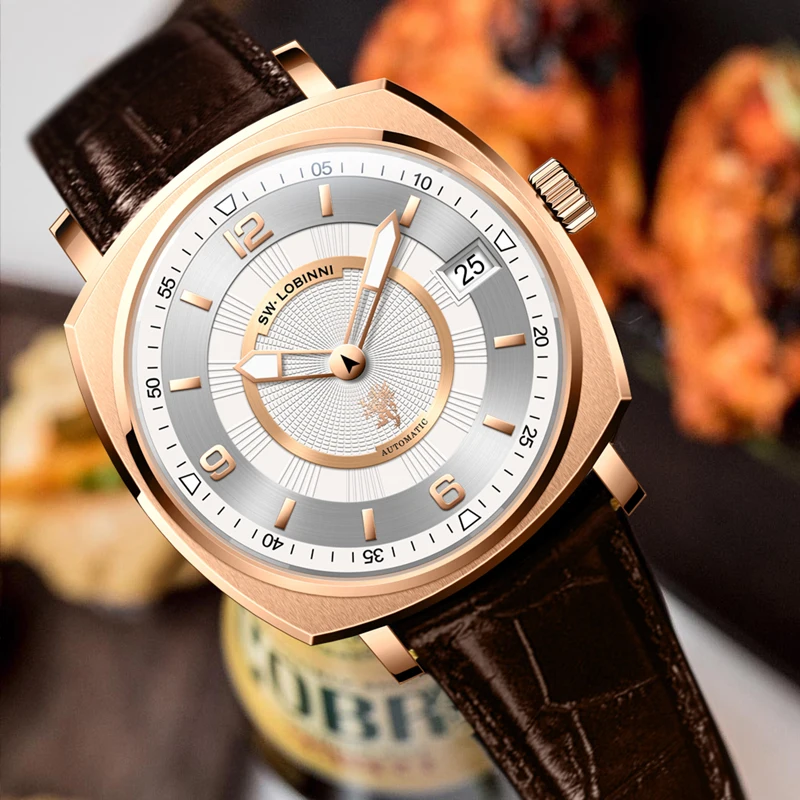 LOBINNI quadrante quadrato orologio meccanico da uomo riserva di carica orologi automatici 80 ore vetro zaffiro orologi impermeabili 50M