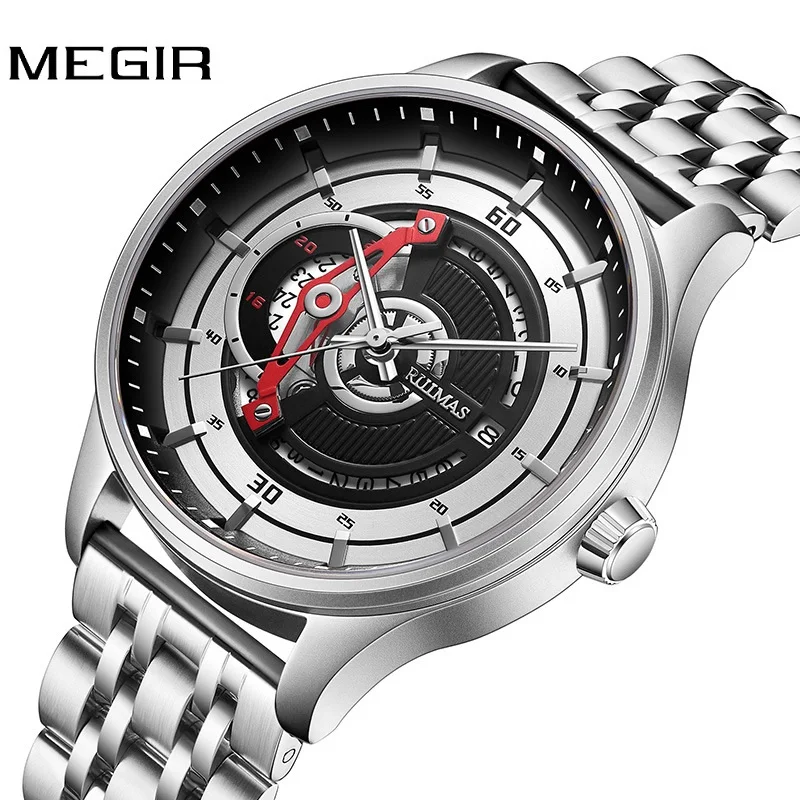 Megir RUIMAS Men Automatic Japan Citizen Mechanical Classic Casual Hollow Skull Wristwatches Male New Sport Sapphire Crystal